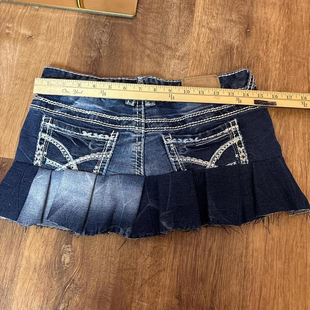 y2k mcbling micro denim low rise mini skirt reworked amethyst bow - Picture 7 of 7